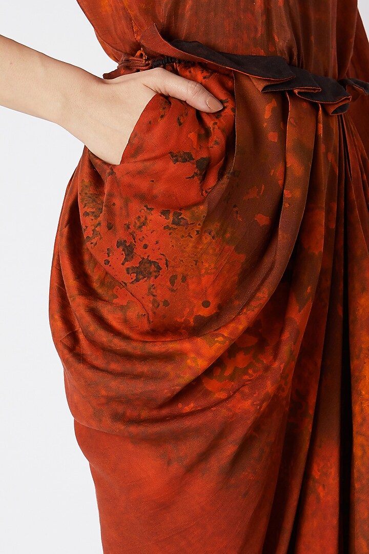 Orange Printed Drape Skirt by Saaksha & Kinni at Pernia's Pop Up Shop