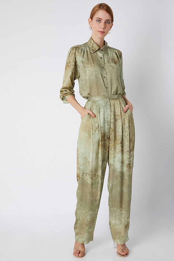 Gold Abstract Printed Trousers by Saaksha & Kinni