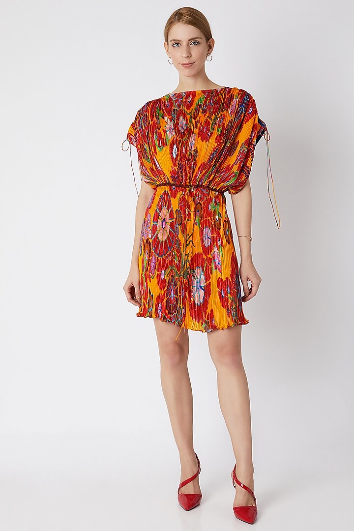 Orange Blouse With Floral Print by Saaksha & Kinni
