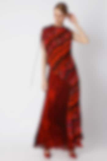 Fuchsia Asymmetric Pleated Dress by Saaksha & Kinni