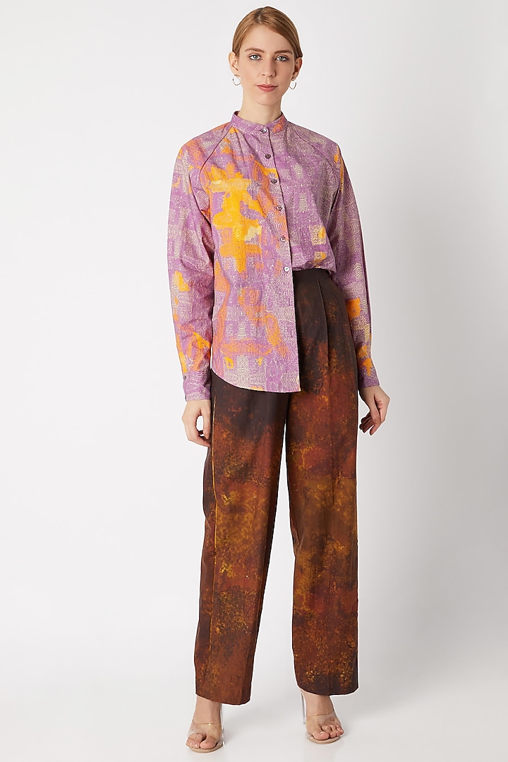 Purple Chinese Collared Shirt by Saaksha & Kinni