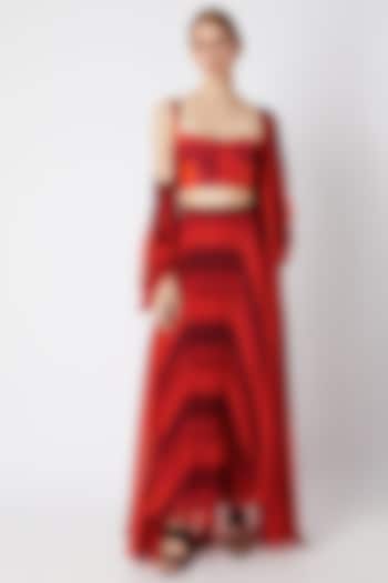 Red Micro Pleated Skirt by Saaksha & Kinni