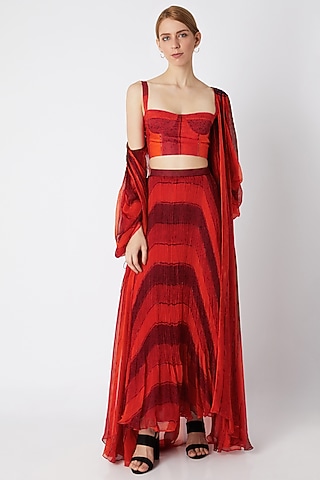 Red Micro Pleated Skirt by Saaksha & Kinni