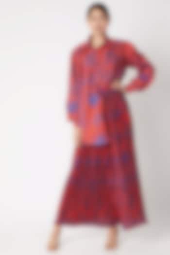 Red Skirt With Abstract Print by Saaksha & Kinni