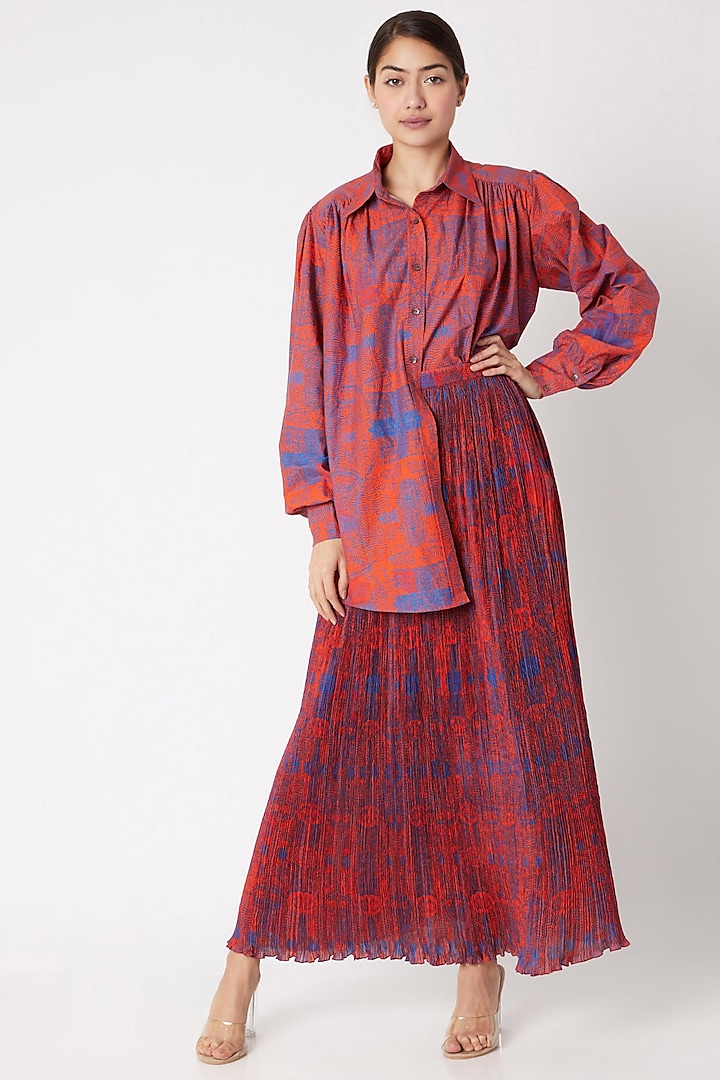 Red Skirt With Abstract Print by Saaksha & Kinni