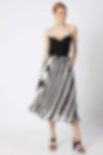 Black Micro Pleated Asymmetric Skirt by Saaksha & Kinni