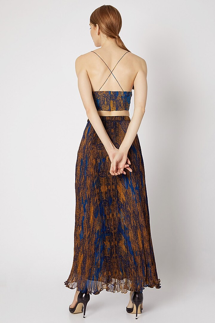 Cobalt Blue Micro Pleated & Printed Bralette by Saaksha & Kinni at Pernia's Pop Up Shop