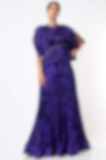 Clear Purple Ikat Printed Kaftan Blouse by Saaksha & Kinni