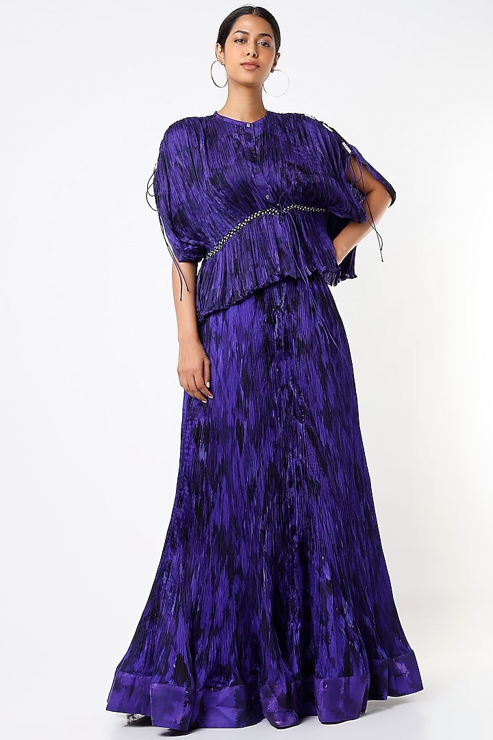 Clear Purple Ikat Printed Kaftan Blouse by Saaksha & Kinni