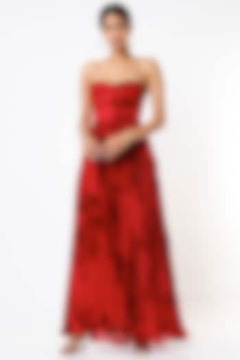 Red Ikat Printed Maxi Dress by Saaksha & Kinni