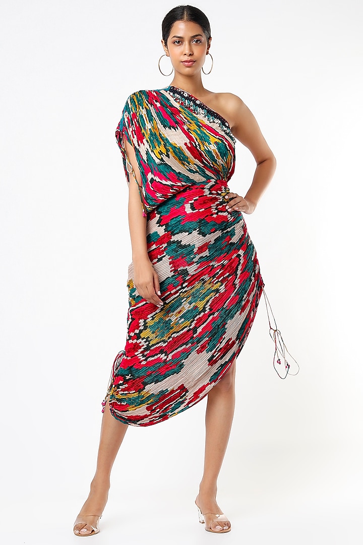 Multi Colored Micro Pleated Dress by Saaksha & Kinni