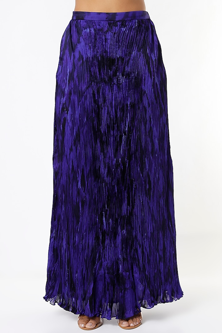 Purple Chiffon Hand Micro Pleated Skirt by Saaksha & Kinni