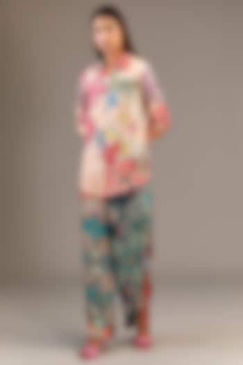 Multi-Colored Satin Bandhani Printed Shirt by Saaksha & Kinni at Pernia's Pop Up Shop