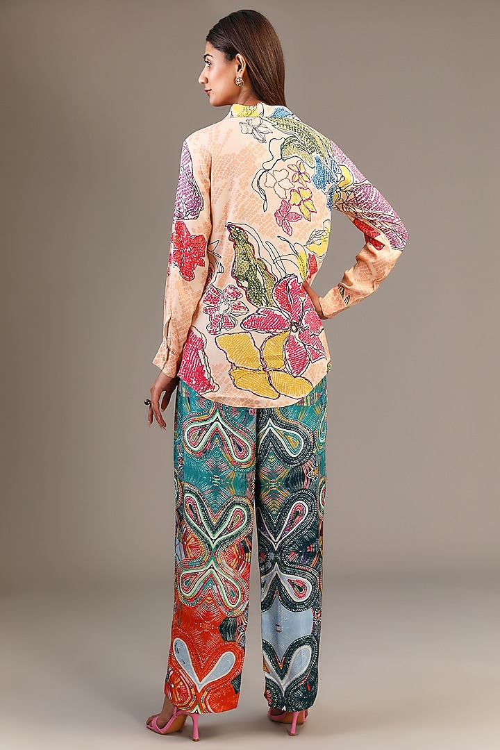 Multi-Colored Satin Bandhani Printed Shirt by Saaksha & Kinni at Pernia's Pop Up Shop