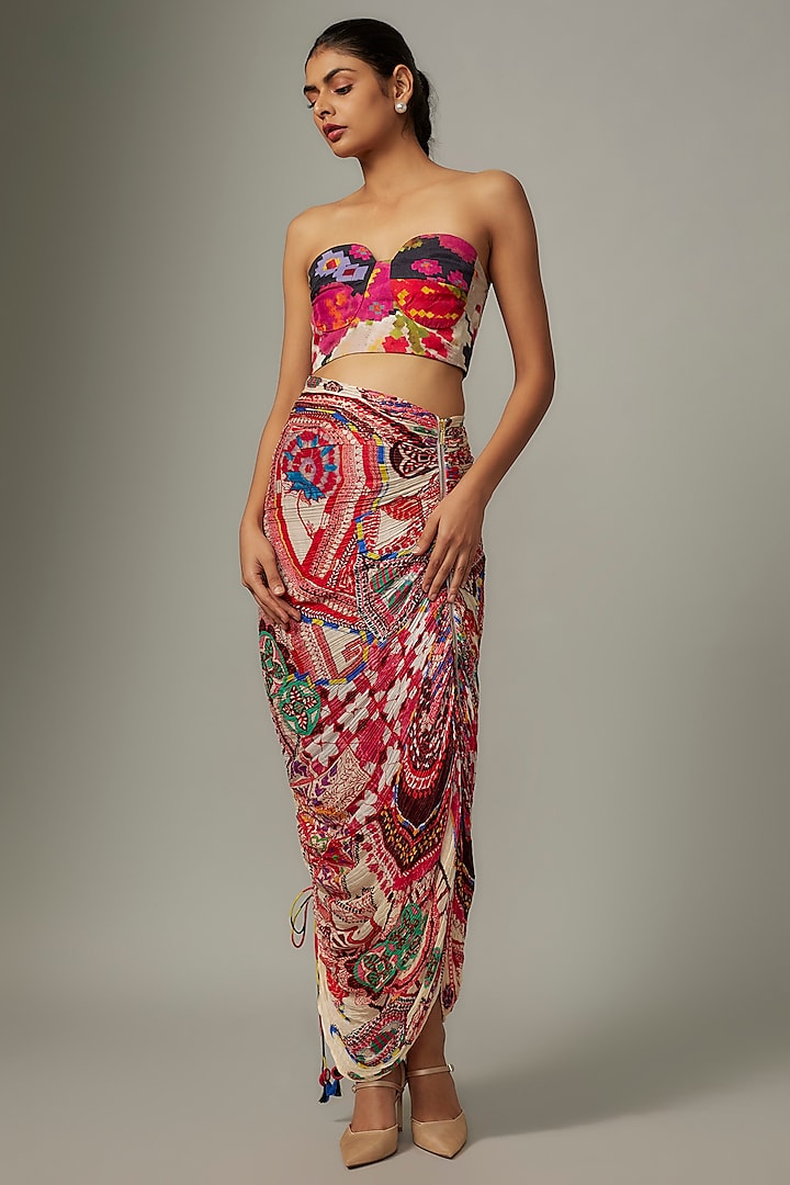 White Cotton Silk Paisley Printed Hand Micro Pleated Maxi Skirt by Saaksha & Kinni at Pernia's Pop Up Shop