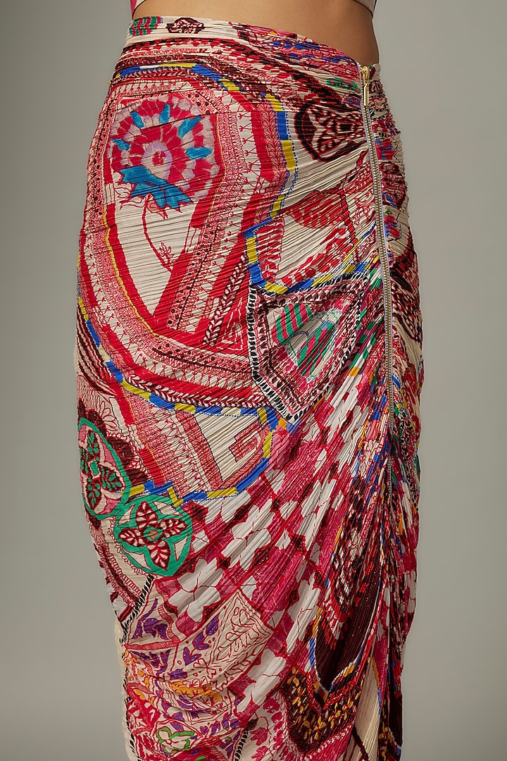 White Cotton Silk Paisley Printed Hand Micro Pleated Maxi Skirt by Saaksha & Kinni at Pernia's Pop Up Shop