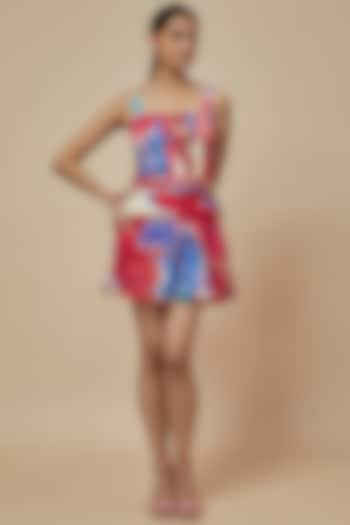 Red Chiffon Floral Printed Mini Dress by Saaksha & Kinni at Pernia's Pop Up Shop