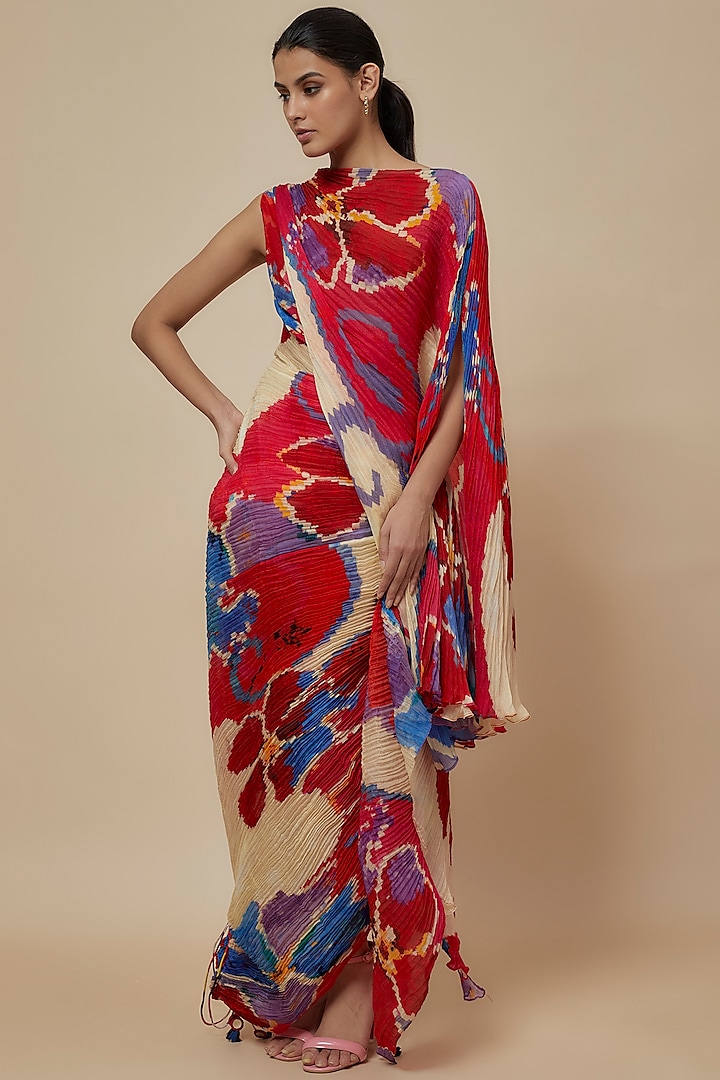 Red Shimmer Crush Ikat Printed Kaftan Dress by Saaksha & Kinni at Pernia's Pop Up Shop