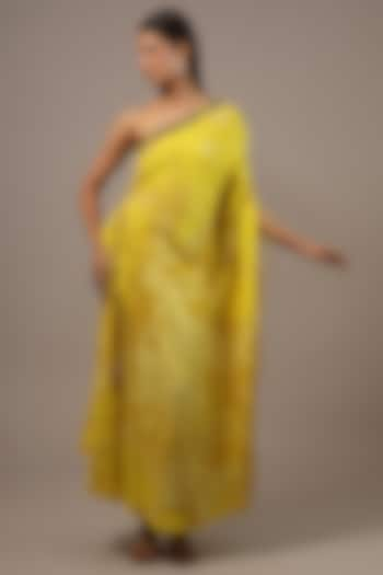 Yellow Silk Bandhani Printed Hand Embroidered Kaftan by Saaksha & Kinni at Pernia's Pop Up Shop