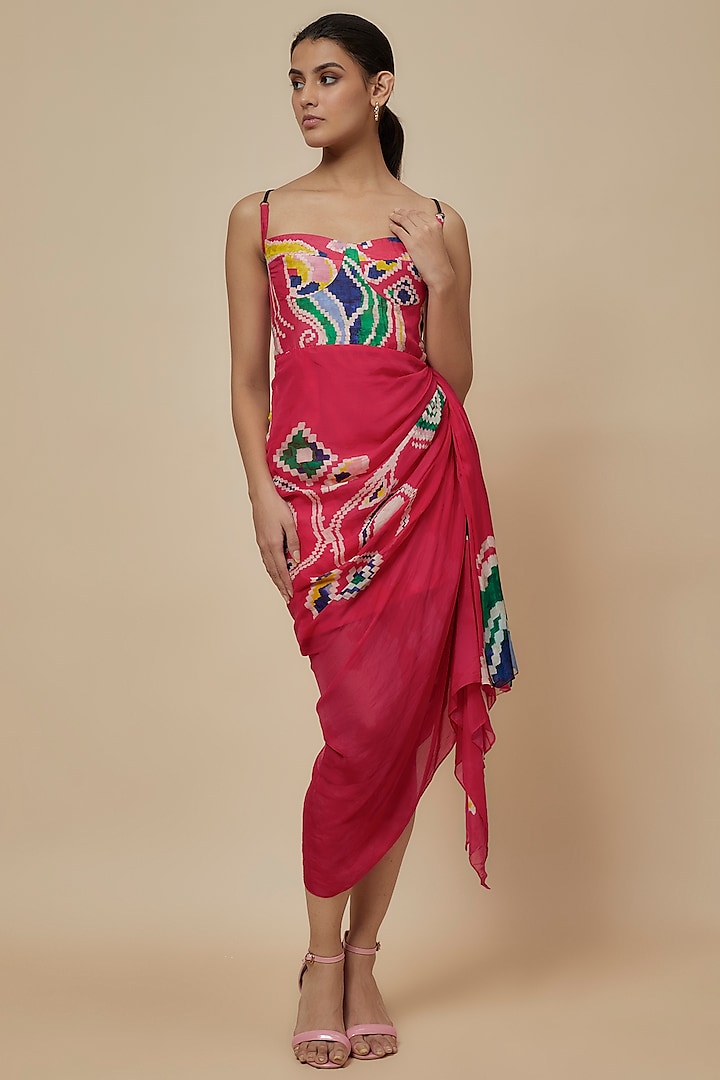 Pink Satin & Cotton Silk Paisley Printed Midi Dress by Saaksha & Kinni at Pernia's Pop Up Shop