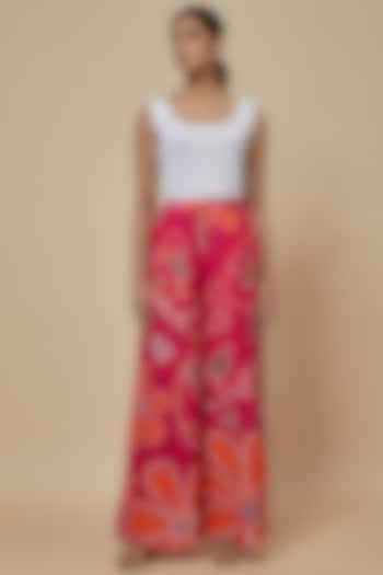 Pink & Orange Cambric Bandhani Printed Palazzo Pants by Saaksha & Kinni at Pernia's Pop Up Shop