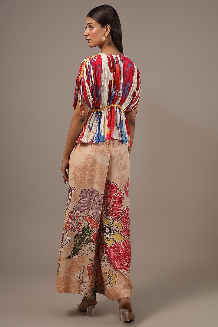 Red Cotton Silk Ikkat Printed Pleated Kaftan by Saaksha & Kinni at Pernia's Pop Up Shop