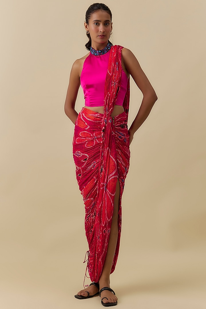 Multi-Colored Cotton Silk Bandhani Printed Skirt Set by Saaksha & Kinni at Pernia's Pop Up Shop