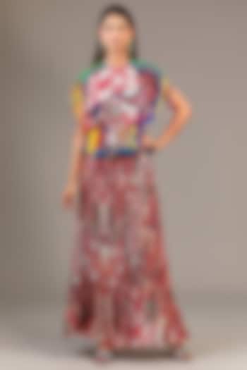 Multi-Colored Chiffon Printed Pleated Skirt Set by Saaksha & Kinni at Pernia's Pop Up Shop