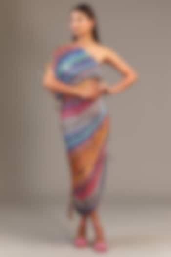 Multi-Colored Cotton Silk Block Printed One Shoulder Dress by Saaksha & Kinni at Pernia's Pop Up Shop