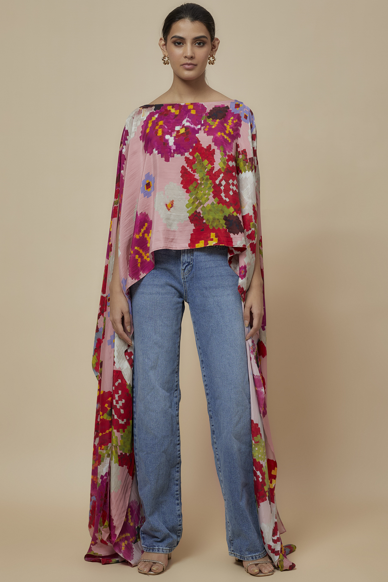 Peach Chiffon Floral Printed Cape by Saaksha & Kinni at Pernia's Pop Up Shop