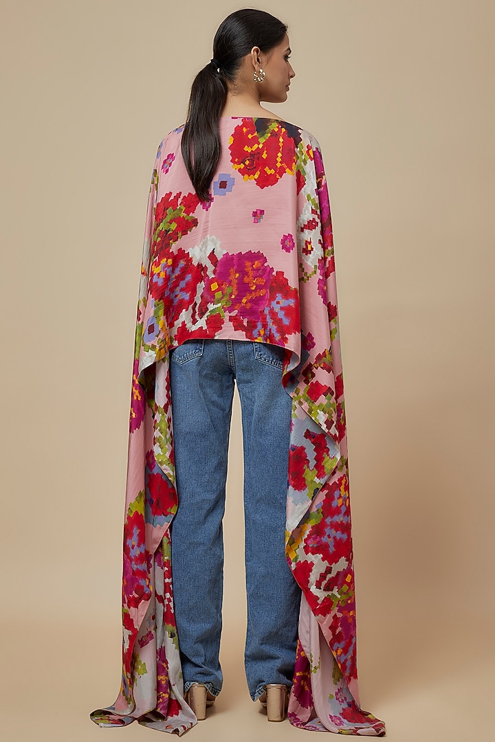 Peach Chiffon Floral Printed Cape by Saaksha & Kinni at Pernia's Pop Up Shop