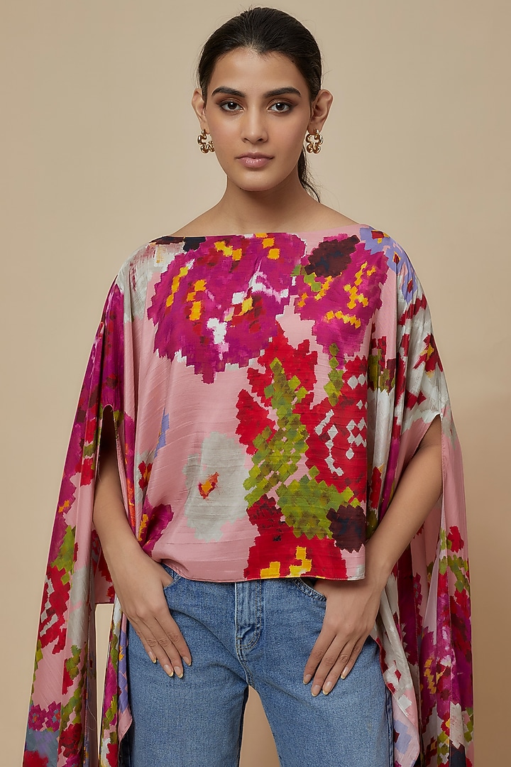 Peach Chiffon Floral Printed Cape by Saaksha & Kinni at Pernia's Pop Up Shop