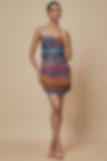 Multi-Colored Chiffon Block Printed Mini Dress by Saaksha & Kinni at Pernia's Pop Up Shop