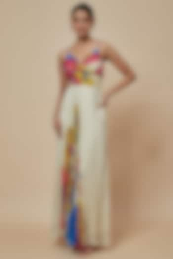 Yellow Chiffon Floral Printed Maxi Dress by Saaksha & Kinni at Pernia's Pop Up Shop