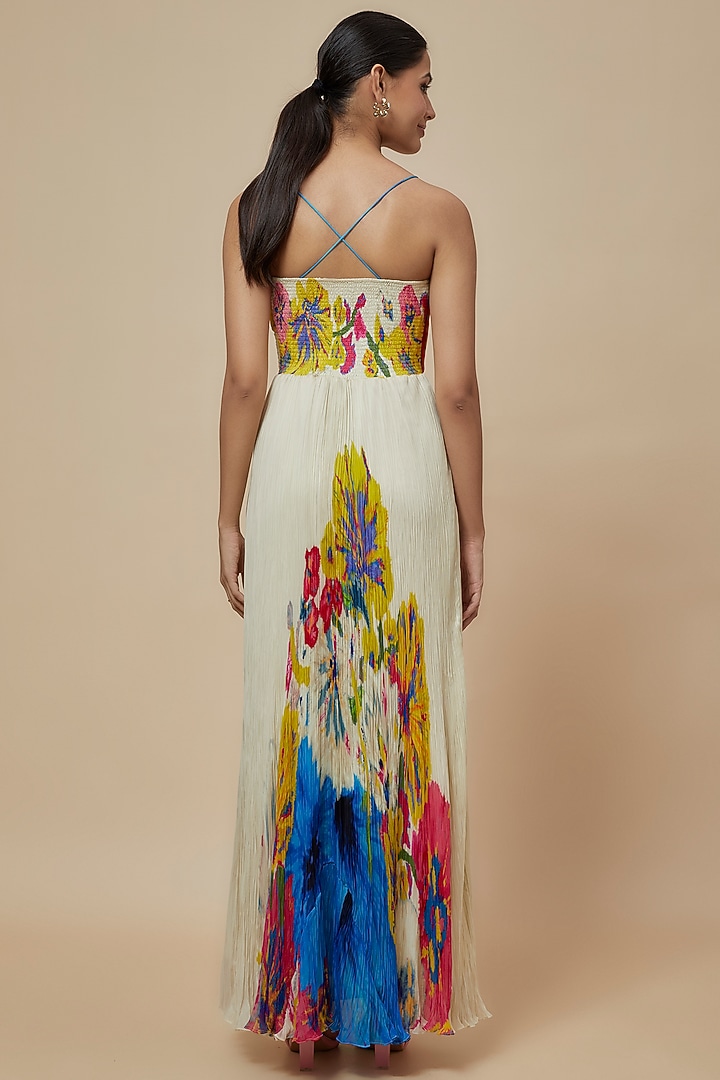 Yellow Chiffon Floral Printed Maxi Cocktail Dress by Saaksha & Kinni at Pernia's Pop Up Shop