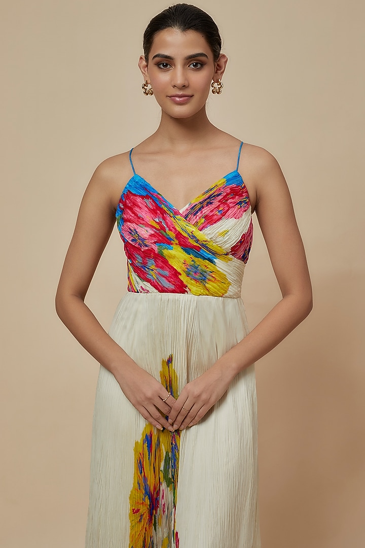 Yellow Chiffon Floral Printed Maxi Cocktail Dress by Saaksha & Kinni at Pernia's Pop Up Shop