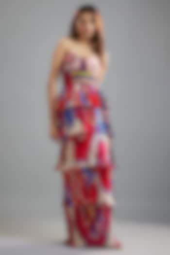 Red Silk & Chiffon Abstract Printed Tiered Maxi Dress by Saaksha & Kinni at Pernia's Pop Up Shop