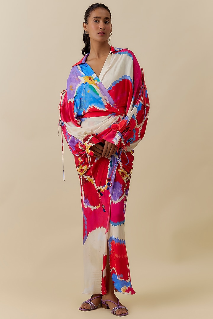 Multi-Colored Habutai Ikat Printed Dress by Saaksha & Kinni at Pernia's Pop Up Shop