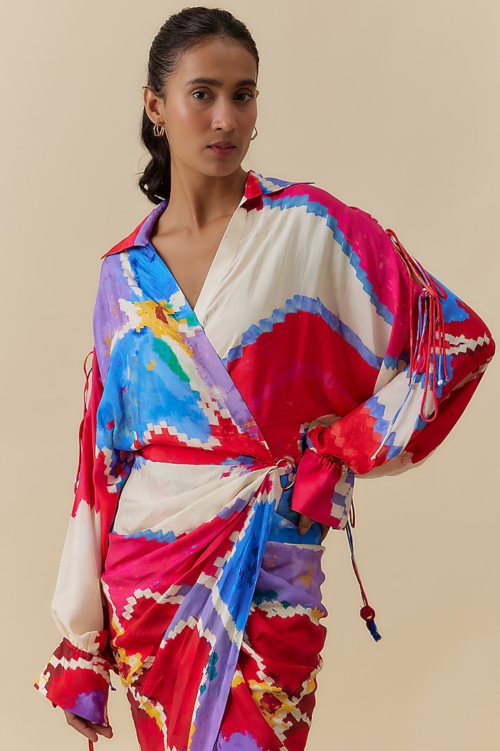 Multi-Colored Habutai Ikat Printed Vacation Dress by Saaksha & Kinni at Pernia's Pop Up Shop