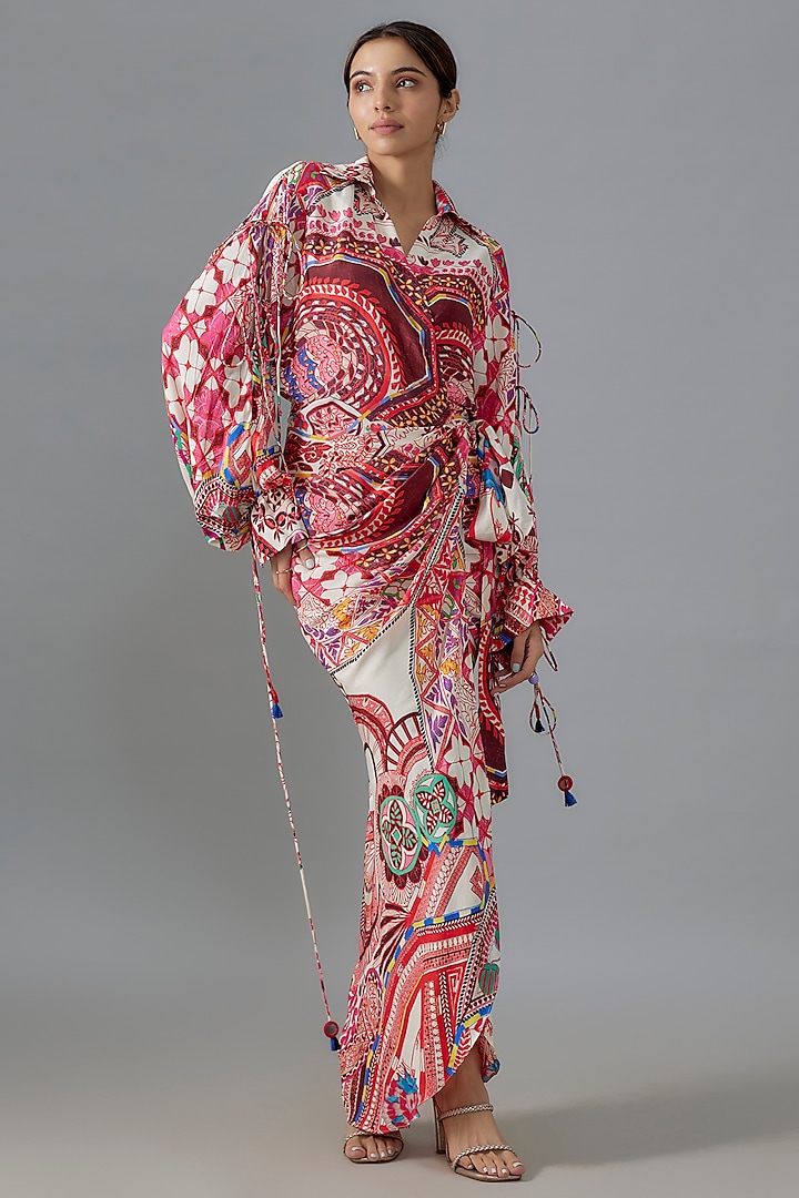 Multi-Colored Habutai Paisley Printed Asmmetric Dress by Saaksha & Kinni at Pernia's Pop Up Shop