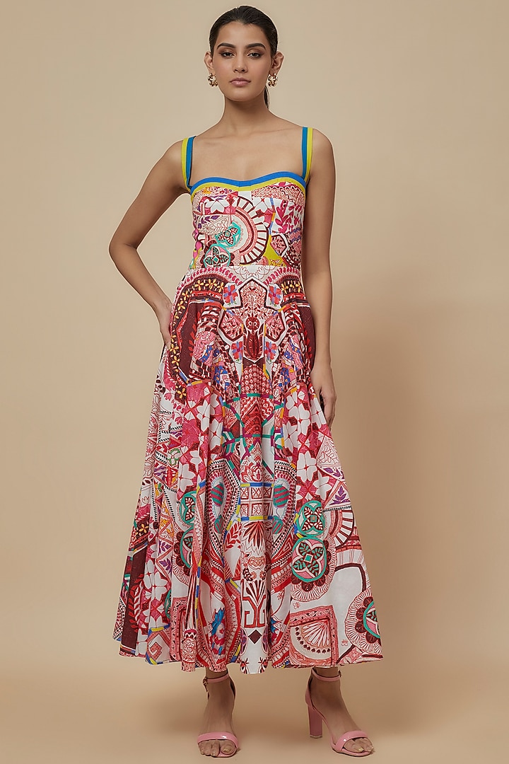 Multi-Colored Cambric Paisley Printed Midi Dress by Saaksha & Kinni at Pernia's Pop Up Shop