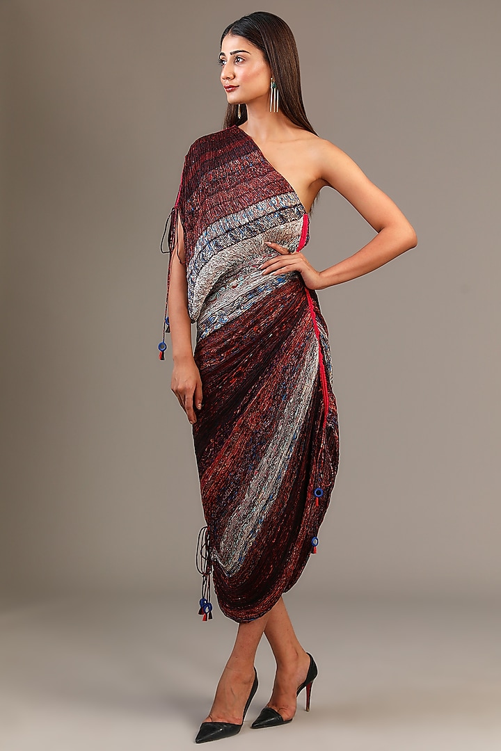 Multi-Colored Cotton Silk Block Printed One Shoulder Dress by Saaksha & Kinni at Pernia's Pop Up Shop