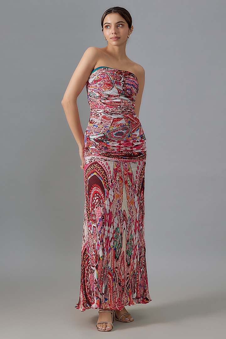 Multi-Colored Chiffon & Habutai Paisley Printed Gown by Saaksha & Kinni at Pernia's Pop Up Shop