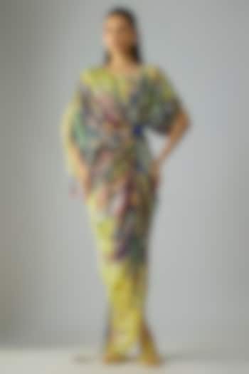 Yellow Cotton Silk Abstract Floral Printed Vacation Dress by Saaksha & Kinni at Pernia's Pop Up Shop