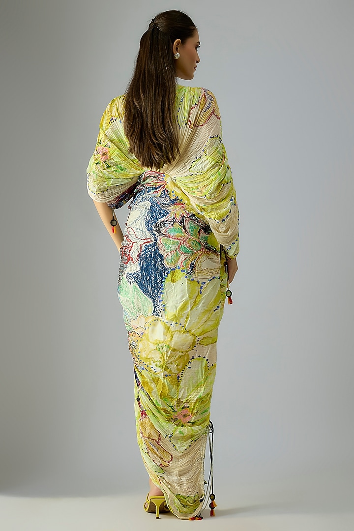 Yellow Cotton Silk Abstract Floral Printed Vacation Dress by Saaksha & Kinni at Pernia's Pop Up Shop