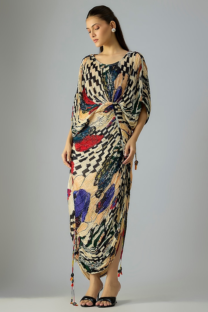 Multi-Colored Cotton Silk Abstract Floral Printed Vacation Dress by Saaksha & Kinni at Pernia's Pop Up Shop
