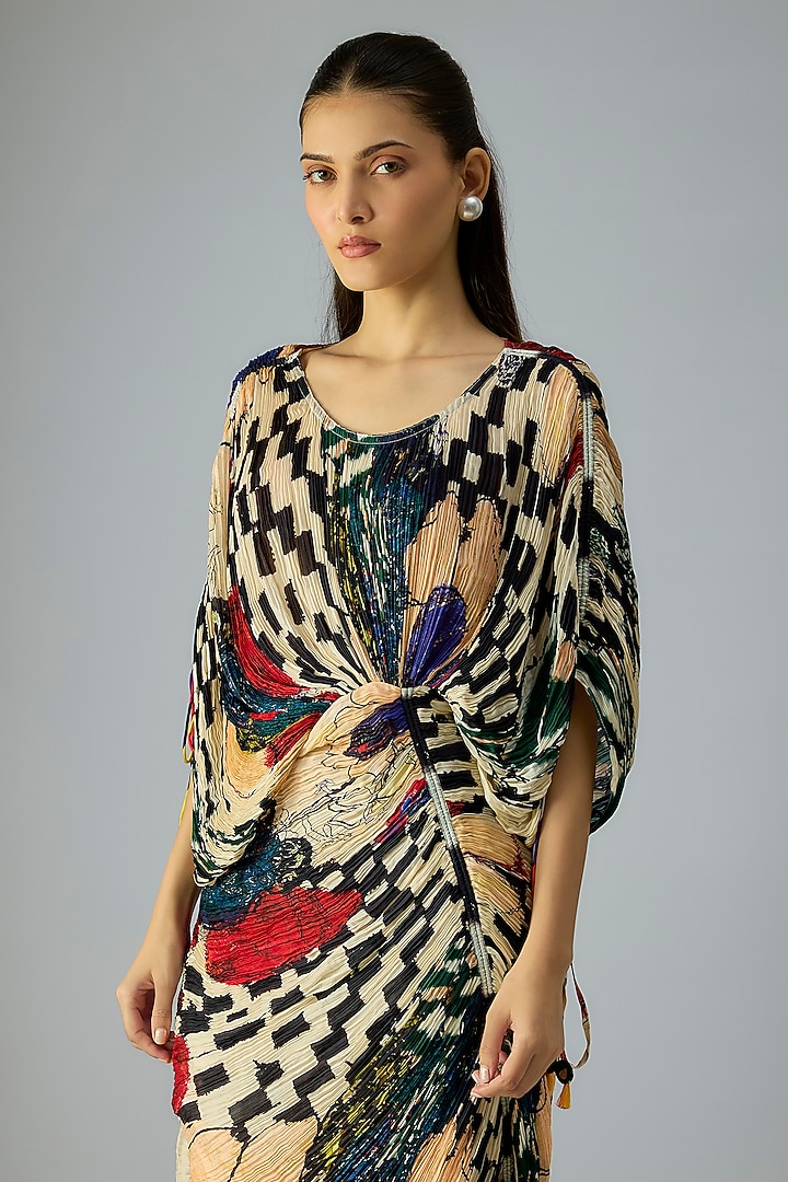 Multi-Colored Cotton Silk Abstract Floral Printed Vacation Dress by Saaksha & Kinni at Pernia's Pop Up Shop