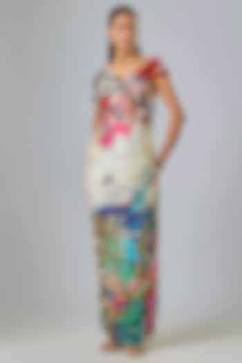 Multi-Colored Chiffon Abstract Floral Printed Maxi Vacation Dress by Saaksha & Kinni at Pernia's Pop Up Shop