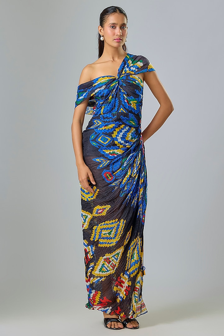 Black Chiffon Aztec Printed Maxi Vacation Dress by Saaksha & Kinni at Pernia's Pop Up Shop