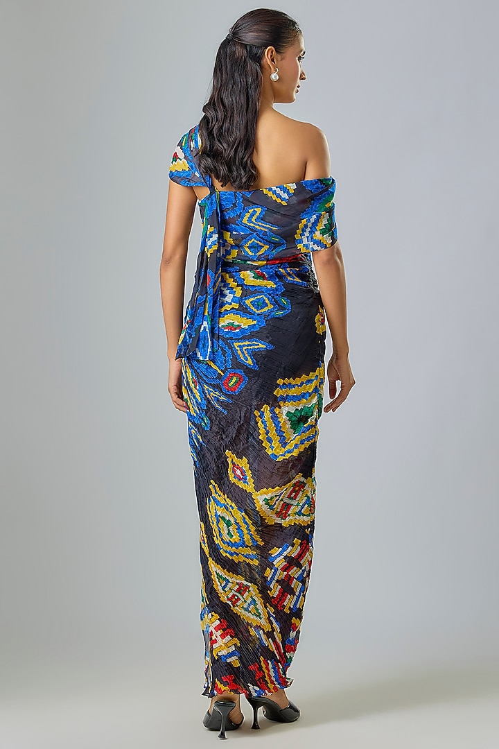 Black Chiffon Aztec Printed Maxi Vacation Dress by Saaksha & Kinni at Pernia's Pop Up Shop
